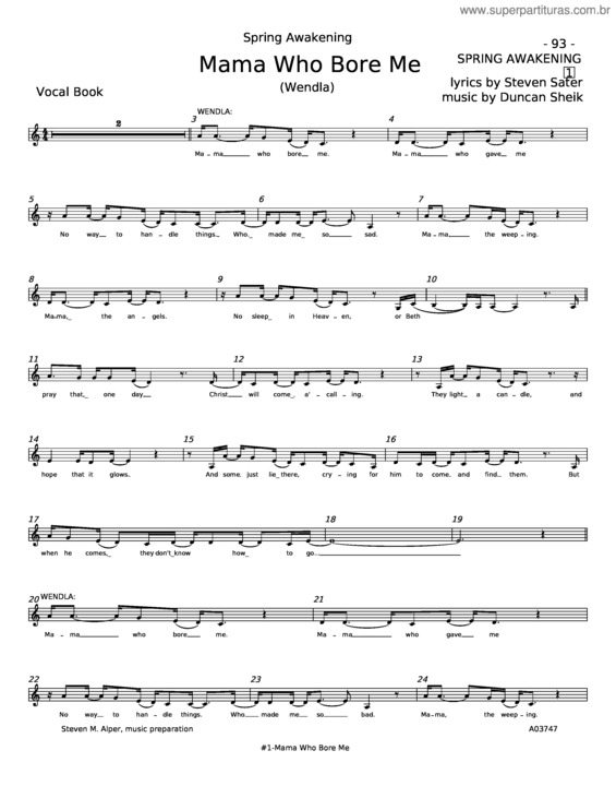 Partitura da música Mama Who Bore Me – Duncan Sheik, Spring Awakening Musical, Steven Sater v.2