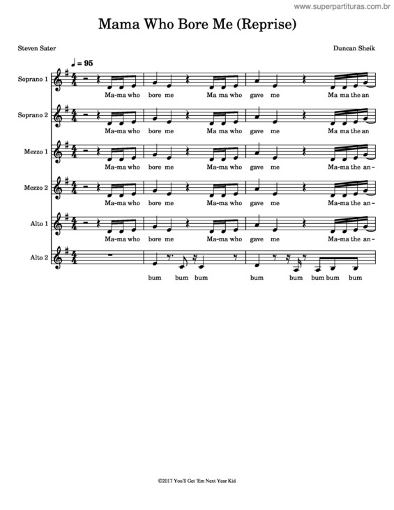 Partitura da música Mama Who Bore Me