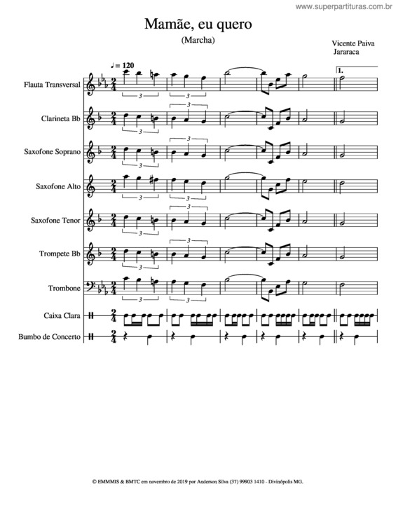 Partitura da música Mamãe, Eu Quero
