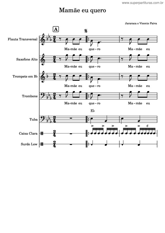 Partitura da música Mamãe Eu Quero – Jararaca E Vicente Paiva