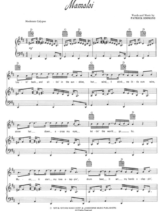 Partitura da música Mamaloi