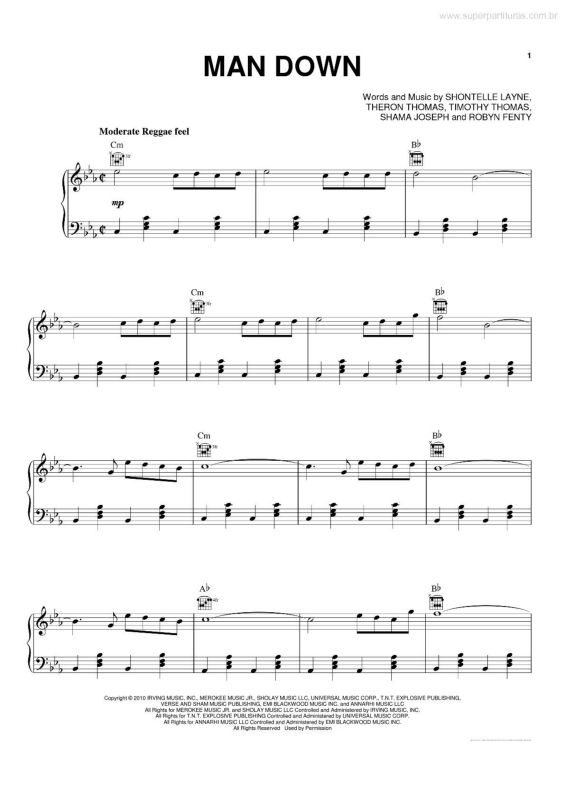 Partitura da música Man Down