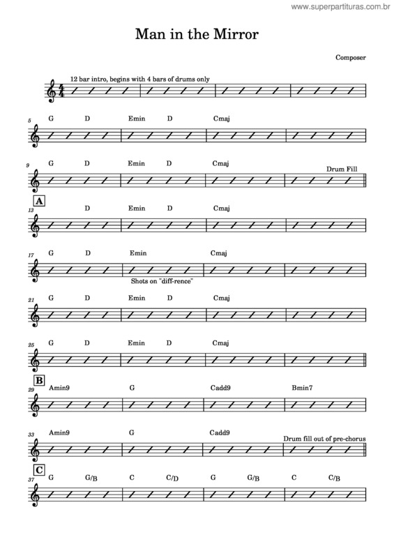 Partitura da música Man In The Mirror – Michael Jackson Man In The Mirror