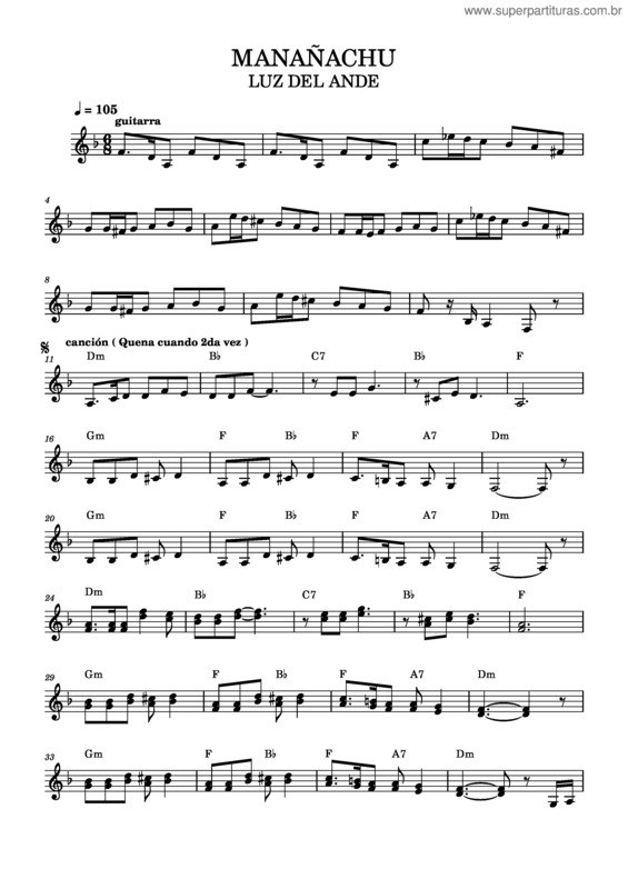 Partitura da música Manañachu – Luz Del Ande