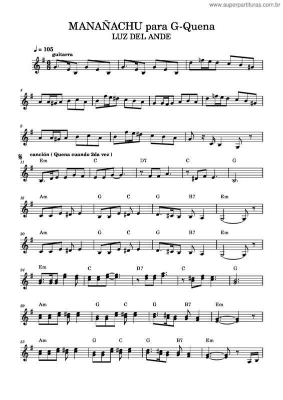 Partitura da música Manañachu Para G–Quena