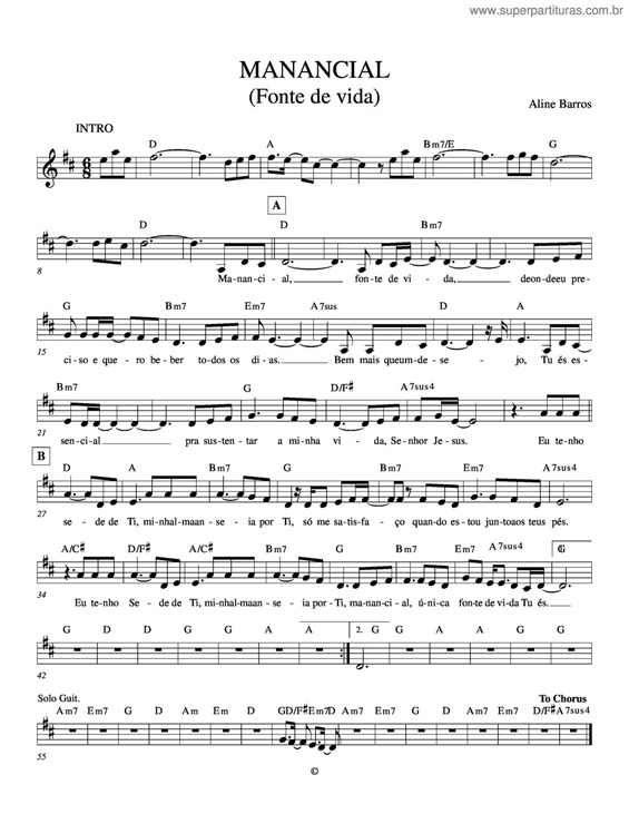 Partitura da música Manancial v.2