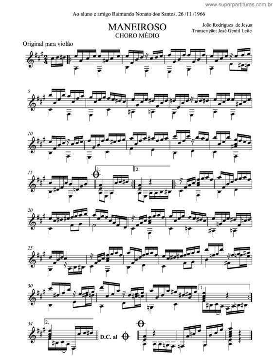 Partitura da música Maneiroso