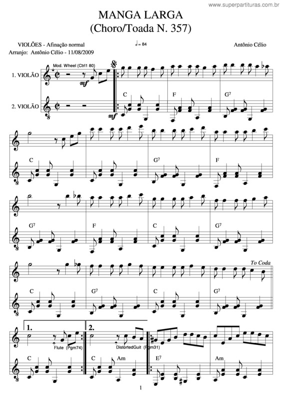 Partitura da música Manga Largan