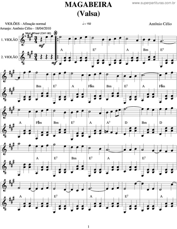 Partitura da música Mangabeira 