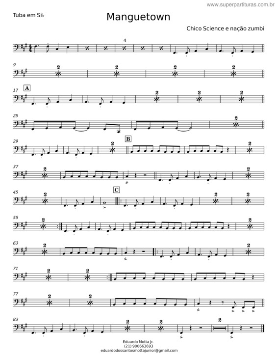 Partitura da música Manguetown – Chico Science & Nação Zumbi