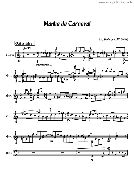 Partitura da música Manha Da Carnaval v.2