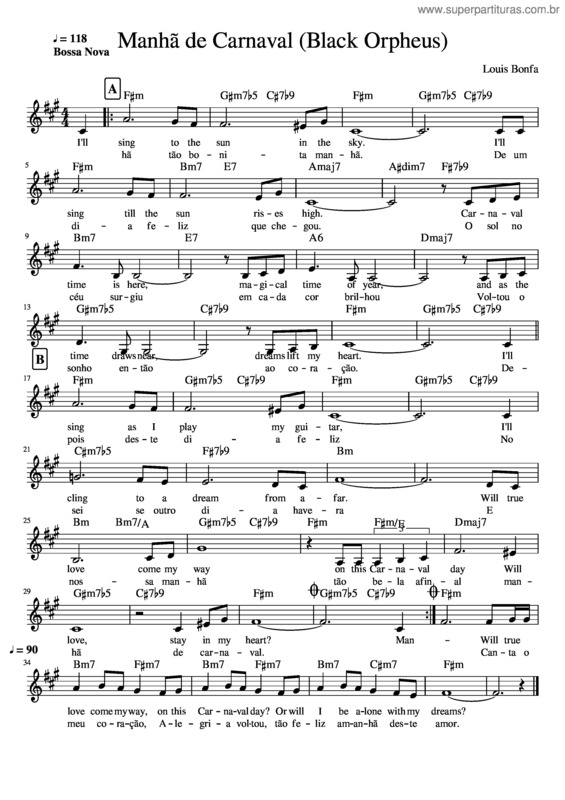Partitura da música Manhã De Carnaval v.15