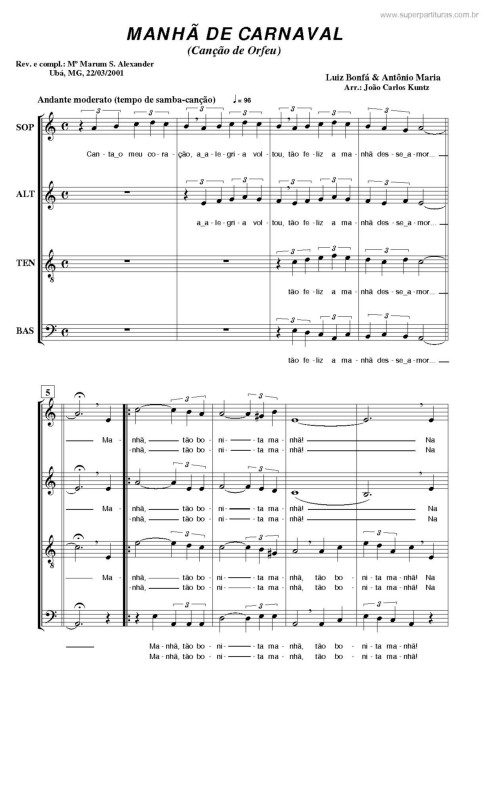 Partitura da música Manhã De Carnaval v.3