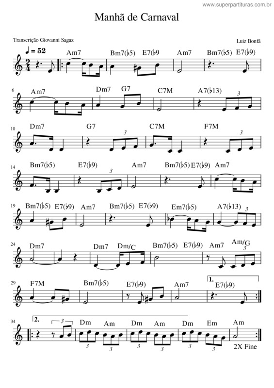 Partitura da música Manhã De Carnaval v.31