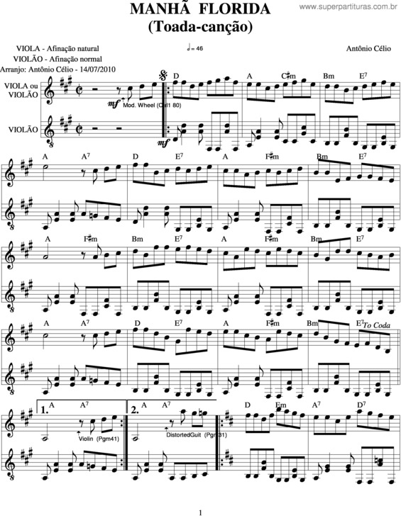 Partitura da música Manhã Florida