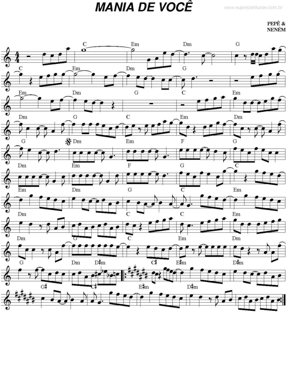 Partitura da música Mania de Você