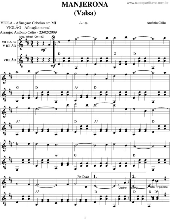 Partitura da música Manjerona