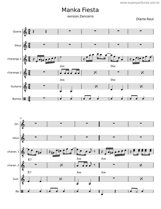 Partitura da música Manka Fiesta – Olarte Raul