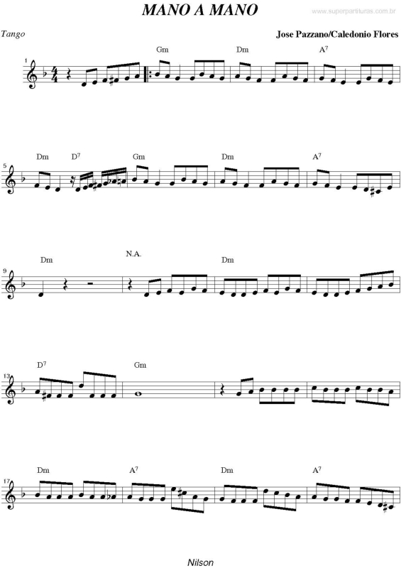 Partitura da música Mano a Mano