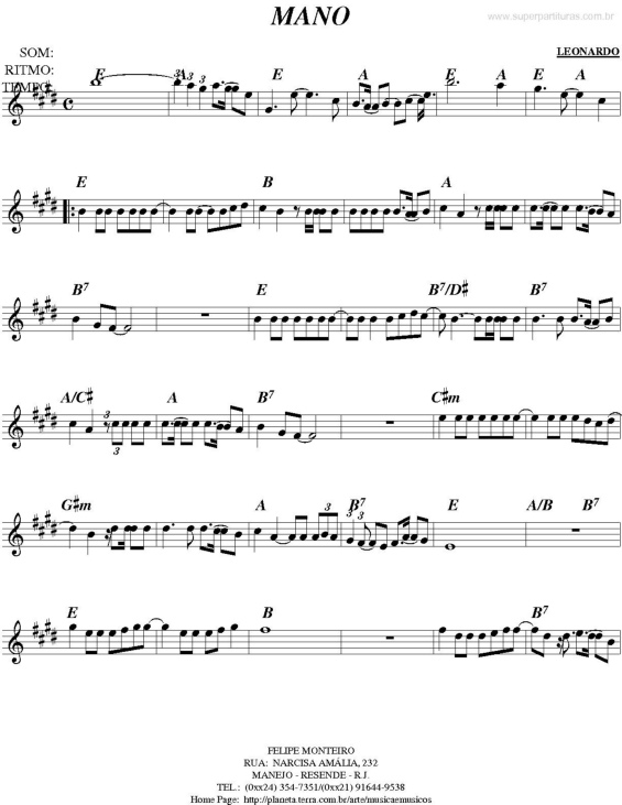 Partitura da música Mano