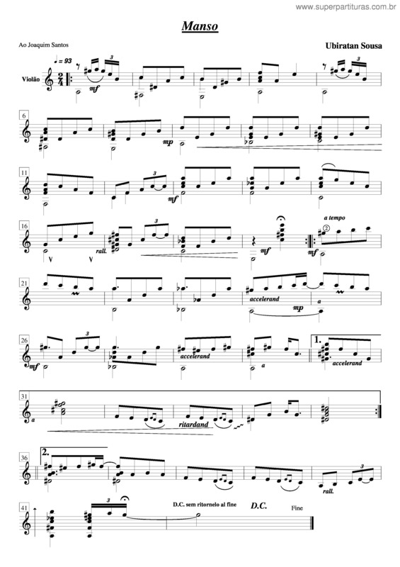 Partitura da música Manso