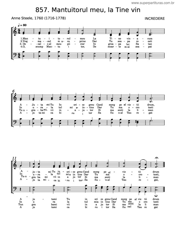 Partitura da música Mântuitorul Meu, La Tine Vin – Anne Steele