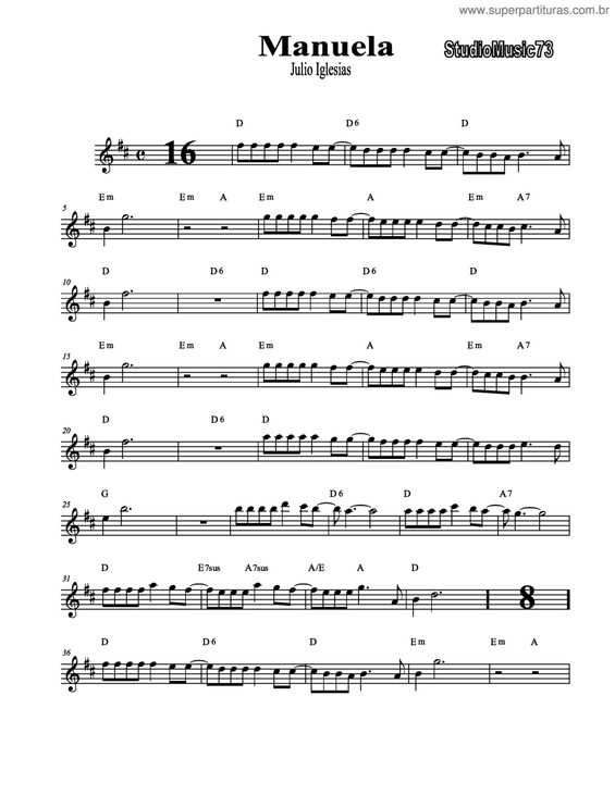 Partitura da música Manuela