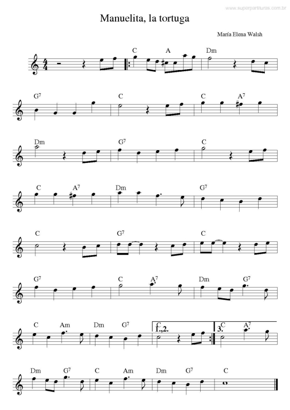 Partitura da música Manuelita, la Tortuga