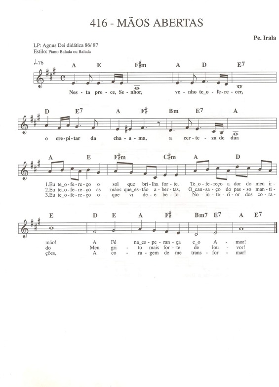 Partitura da música Mãos Abertas