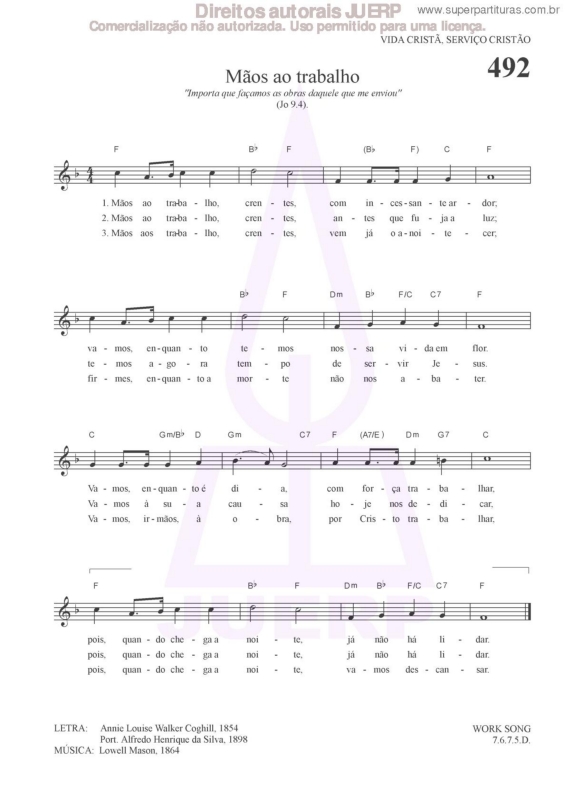 Partitura da música Mãos Ao Trabalho - 492 HCC