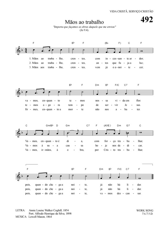 Partitura da música Mãos Ao Trabalho