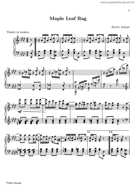 Partitura da música Maple Leaf Rag