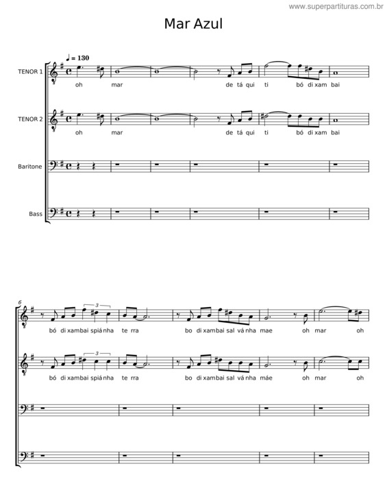 Partitura da música Mar Azul