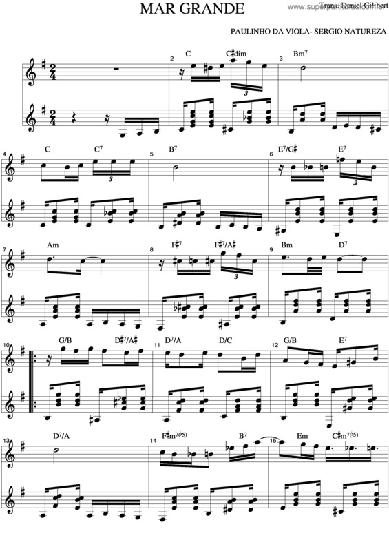 Partitura da música Mar Grande