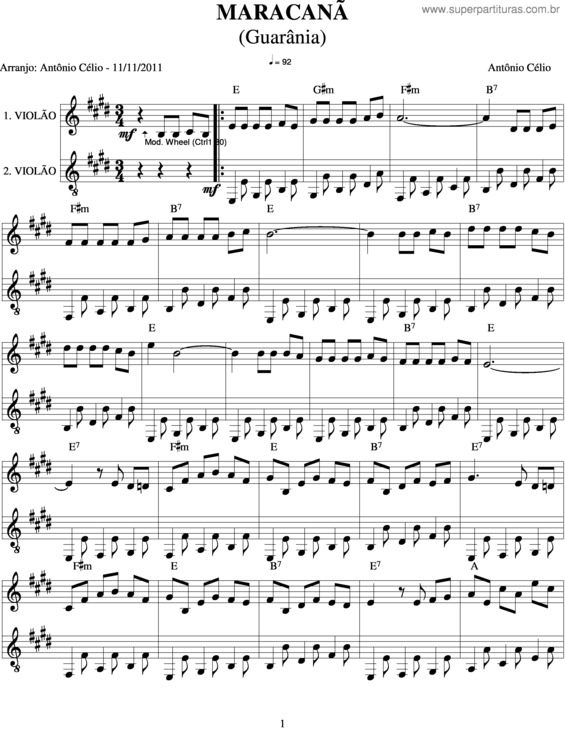 Partitura da música Maracanã v.2