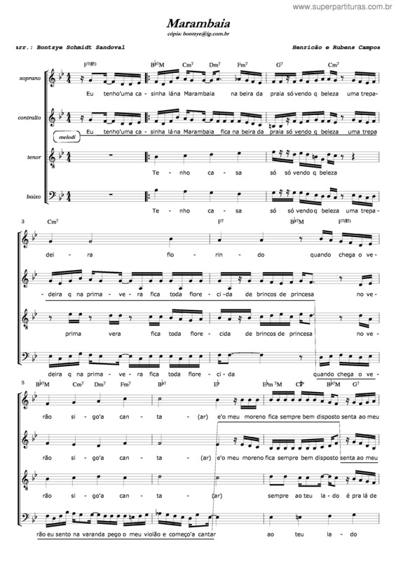 Partitura da música Marambaia