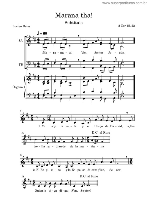Partitura da música Marana Tha