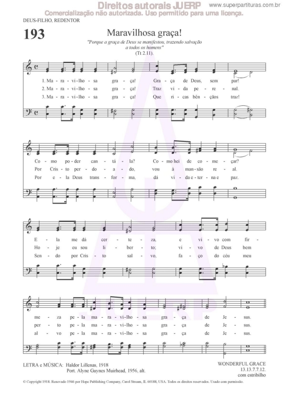 Partitura da música Maravilhosa Graça - 193 HCC v.2
