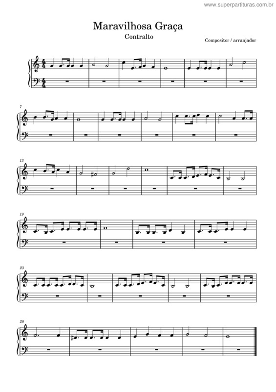 Partitura da música Maravilhosa Graça – Contralto