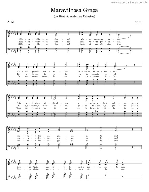 Partitura da música Maravilhosa Graça – H. L.