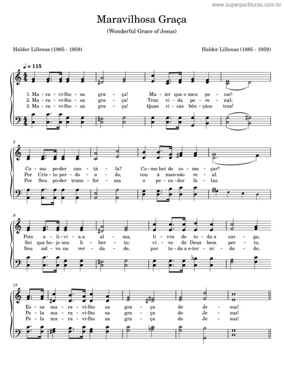 Partitura da música Maravilhosa Graça – Haldor Lillenas v.3
