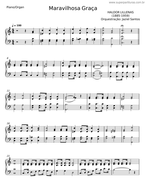 Partitura da música Maravilhosa Graça – Haldor Lillenas