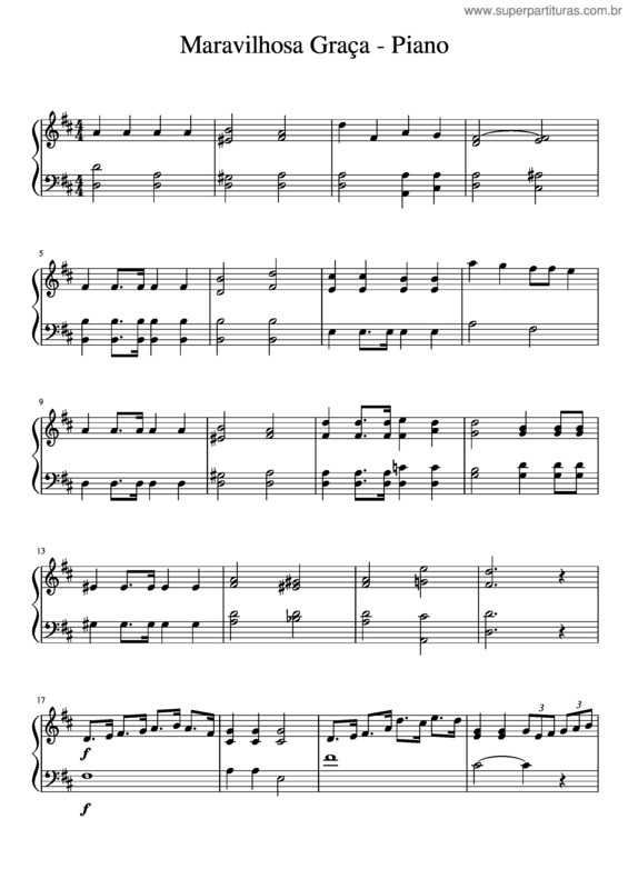 Partitura da música Maravilhosa Graça – Piano v.2