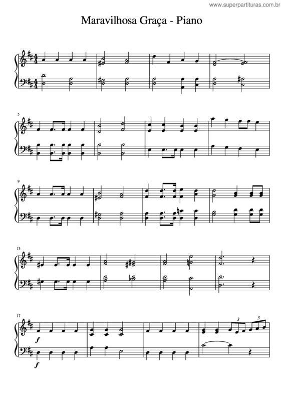 Partitura da música Maravilhosa Graça – Piano