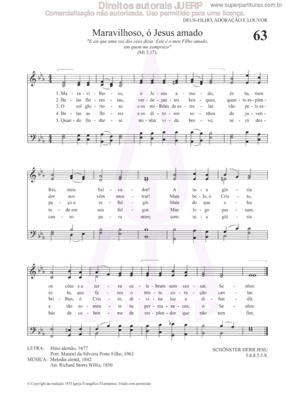 Partitura da música Maravilhoso, Ó Jesus Amado - 63 HCC v.2