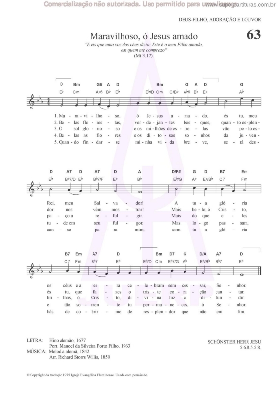 Partitura da música Maravilhoso, Ó Jesus Amado - 63 HCC