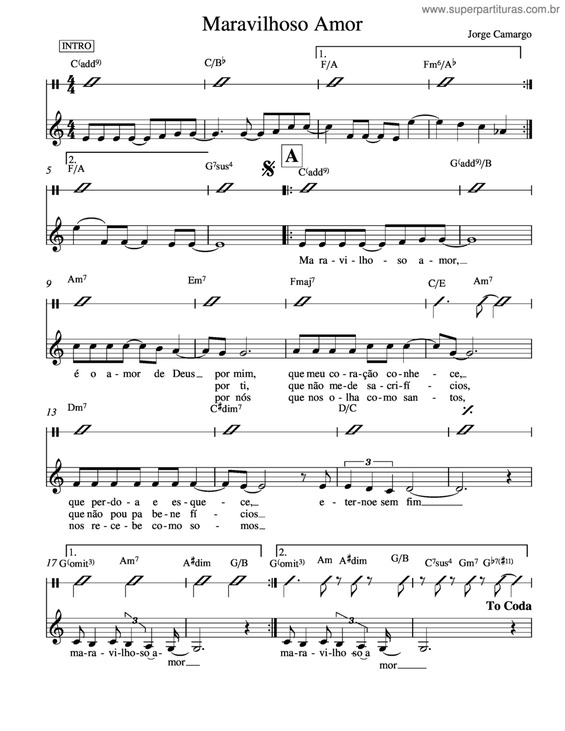 Partitura da música Maravilhoso Amor v.2