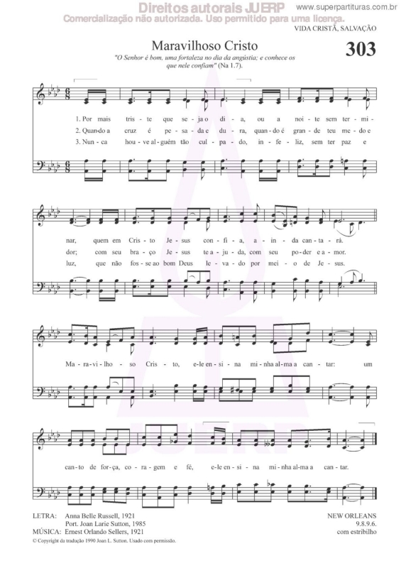 Partitura da música Maravilhoso Cristo - 303 HCC v.2