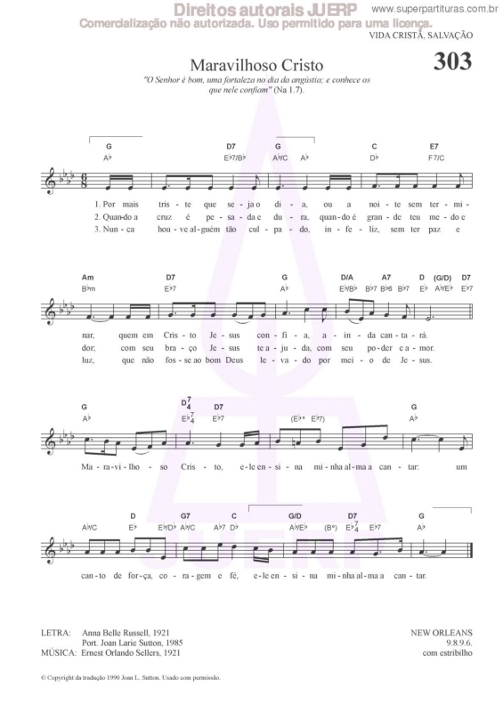 Partitura da música Maravilhoso Cristo - 303 HCC