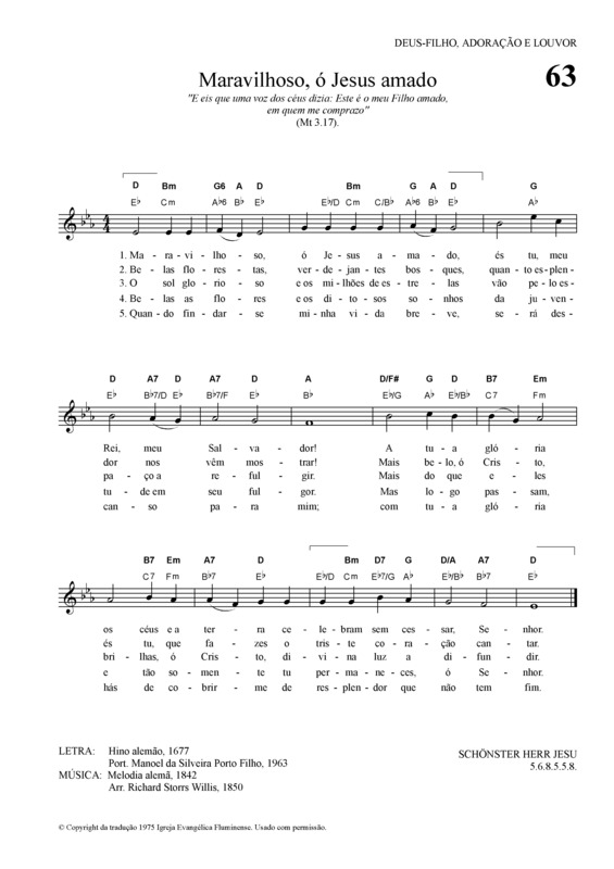 Partitura da música Maravilhoso ó Jesus Amado